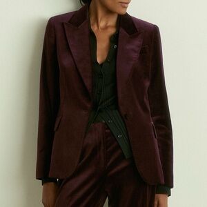 Reiss Burgundy Cotton Velvet Blazer in Burgundy in Size 4